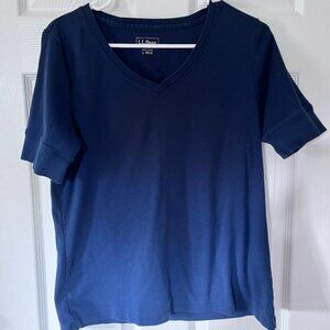 L.L.Bean, Women's, Double L Rib-Knit Tee Vneck Elbow Sleeve, Navy, Large